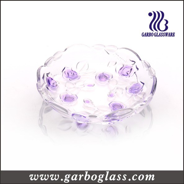 Stock Color Glass Plate with Flower Design (GB1708MG-1/PDS1)
