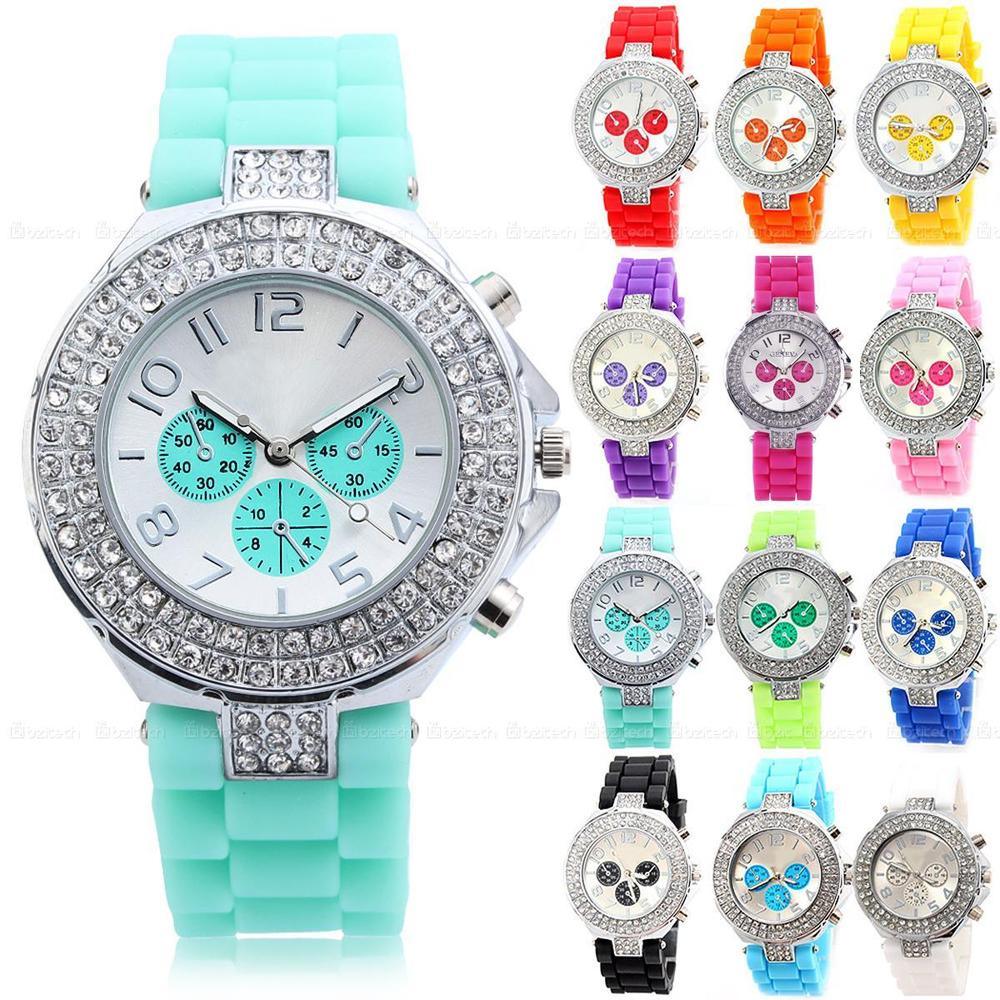 New Fashion Colorful Silicone Wristband Crystal Jelly Watch