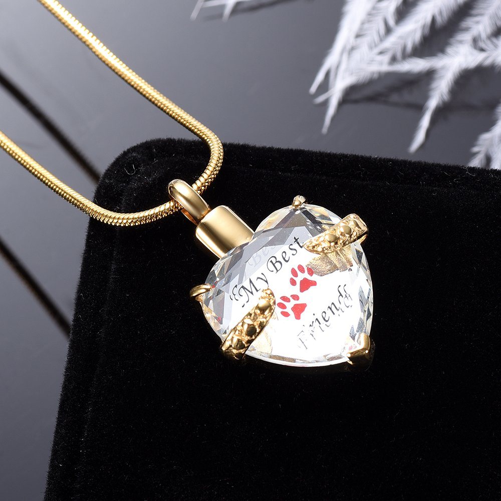 My Best Friend Pet Paw Gold Color Cremation Urn Necklace for Memorial