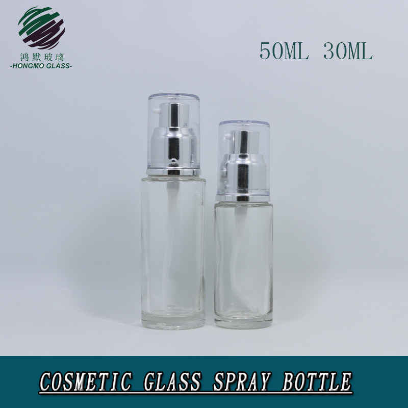 Fashion Cosmetic Packaging Empty Fine Mist Spray Glass Bottle with Pump for Lotion Water 30ml 50ml