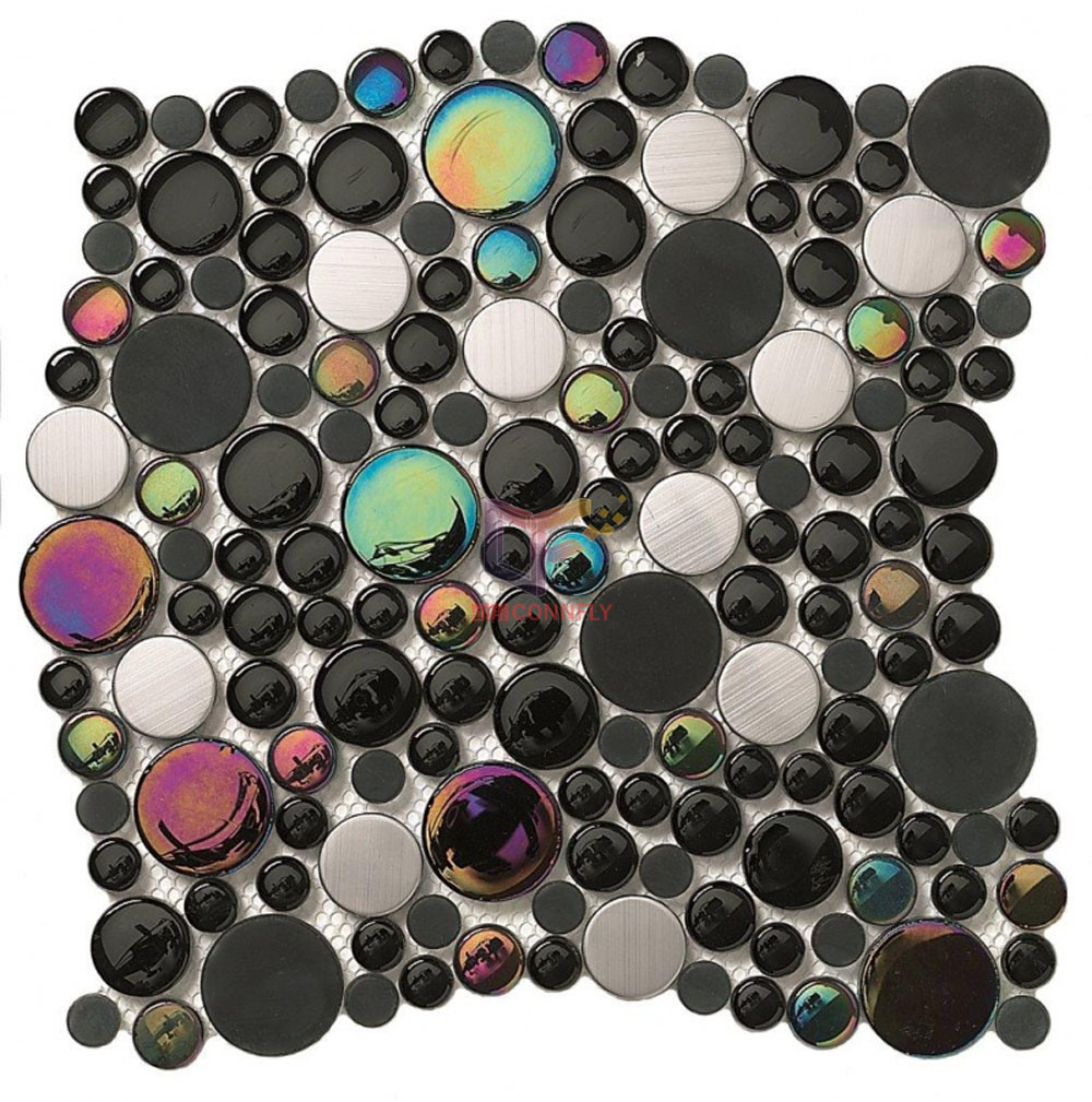 Black Round Wall Used Glass with Stainless Steel Crystal Mosaic (CFC254)