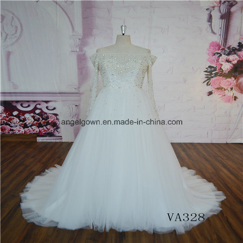 New Design Crystal Long Sleeve Wedding Dress