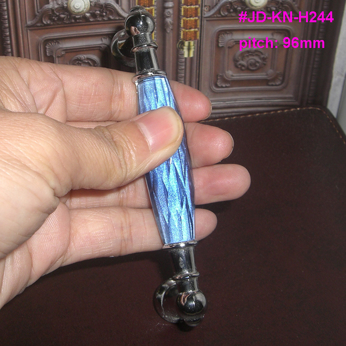 96mm Special Blue Faces Crystal Core Chrome Dresser Handle