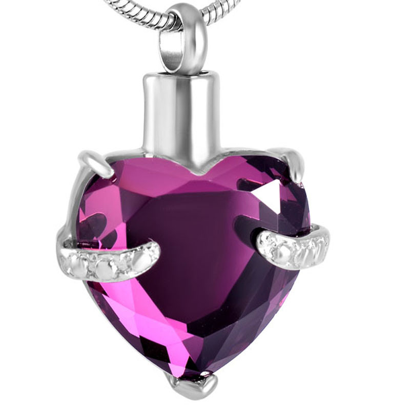 Heart Crystal Stainless Steel Cremation Pendant Necklace for Keepsake