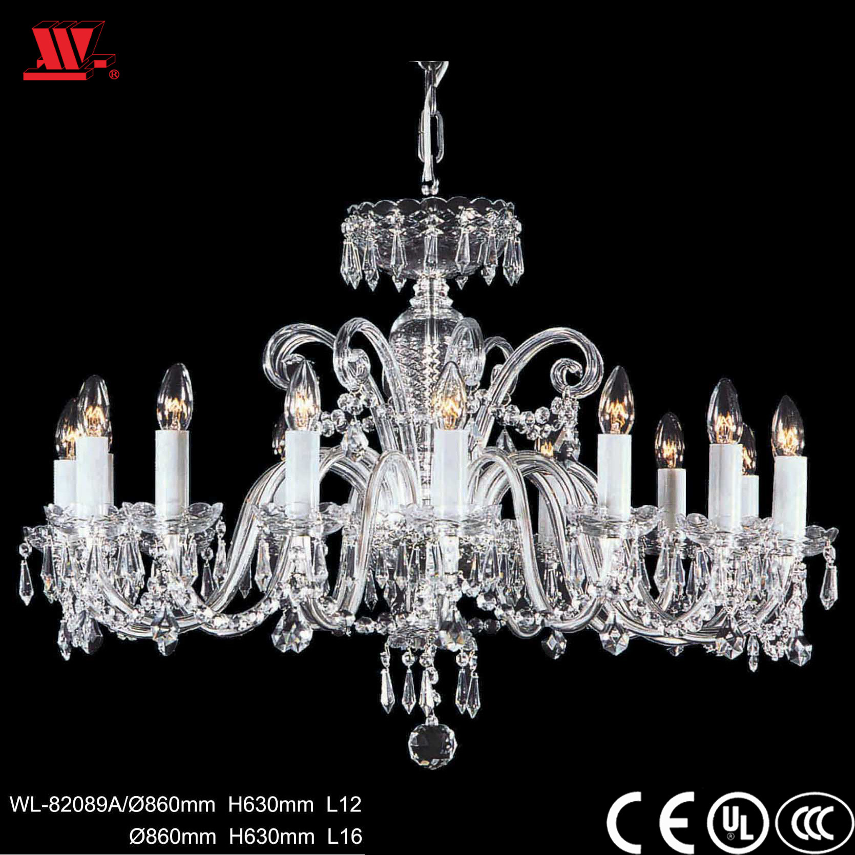Traditional Glass Arm Chandelier with Crystal Wl-82089A