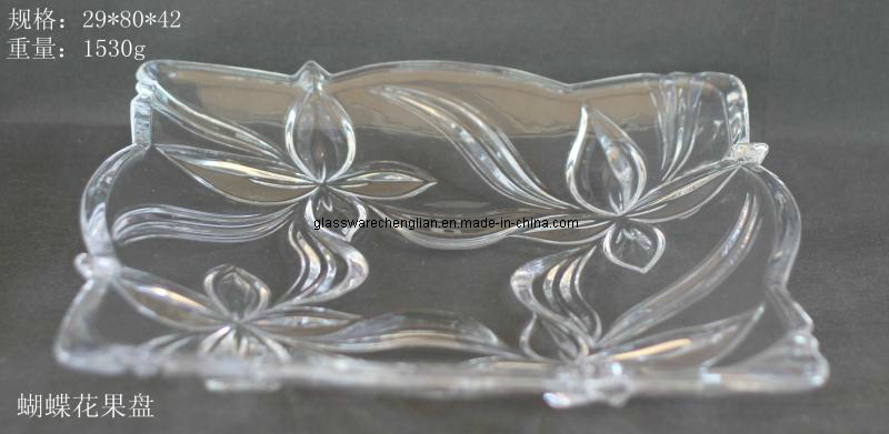 Machine-Made Crystal Rectangular Glass Fruit Plate (P-HG04)