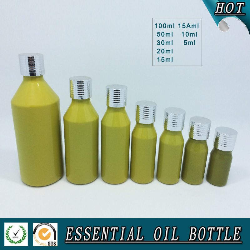 Yellow Green European Glass Essential Oil Bottle with Silver Aluminum Cap