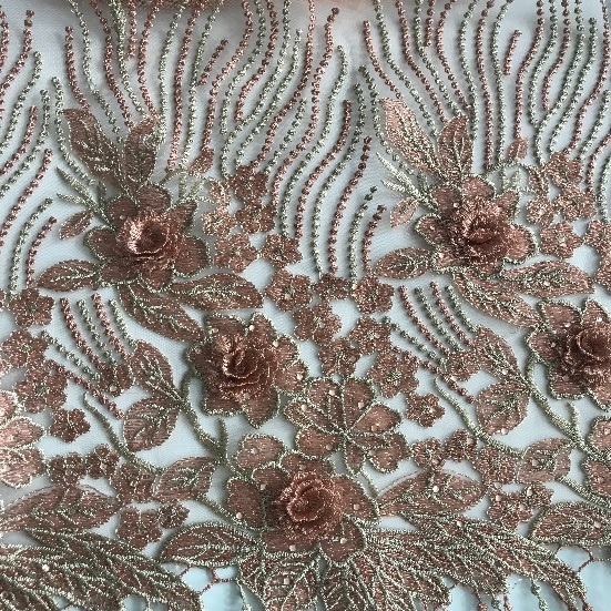 Flower Embroidery on Net with Stones and Pearls Any Other Design and Color