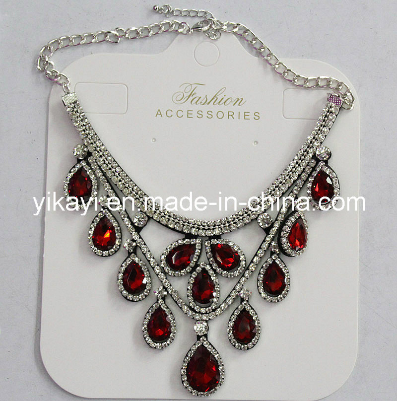 Lady Fashion Waterdrop Glass Crystal Pendant Necklace Costume Jewelry (JE0214)