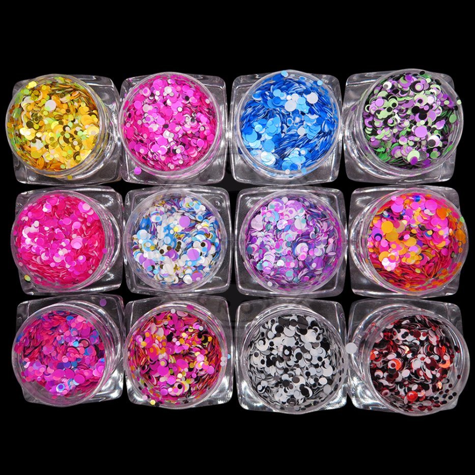 Neon Mixed Size Colorful Round 3D Glitter Nail Art Flakes