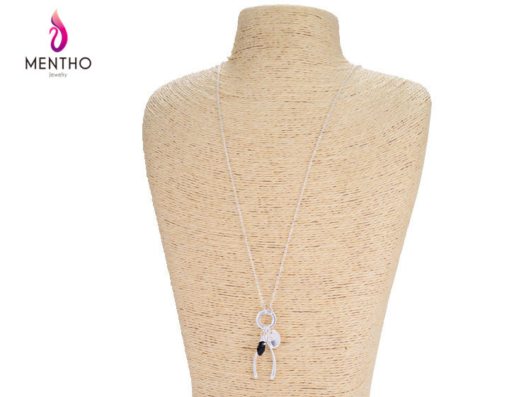 New Environmental Inlaid Crystal Long Chain Alloy Necklace Geometric Shape Pendant Jewelry