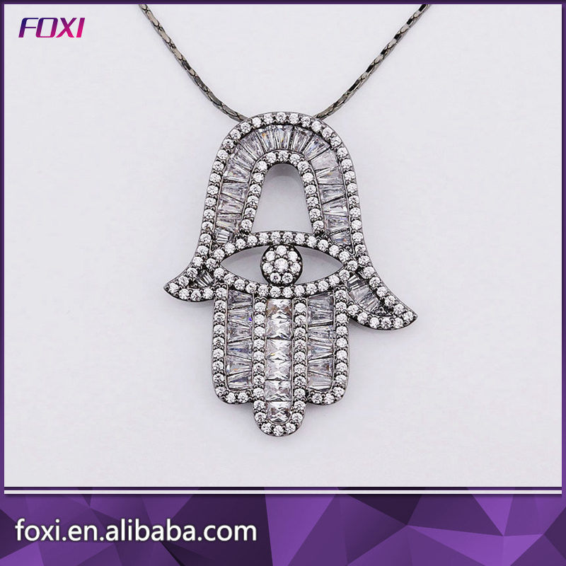 Black Rnodium Plating Zirconia Jewelry Pendant Necklace with Chain