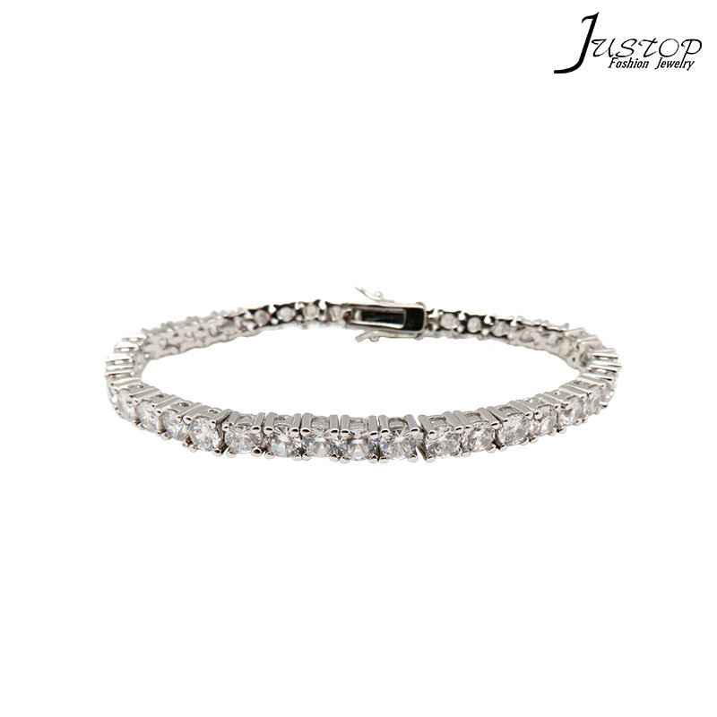 Personalized Pulseras Silver Platinum Plated CZ Stone Crystal Bracelet for Women
