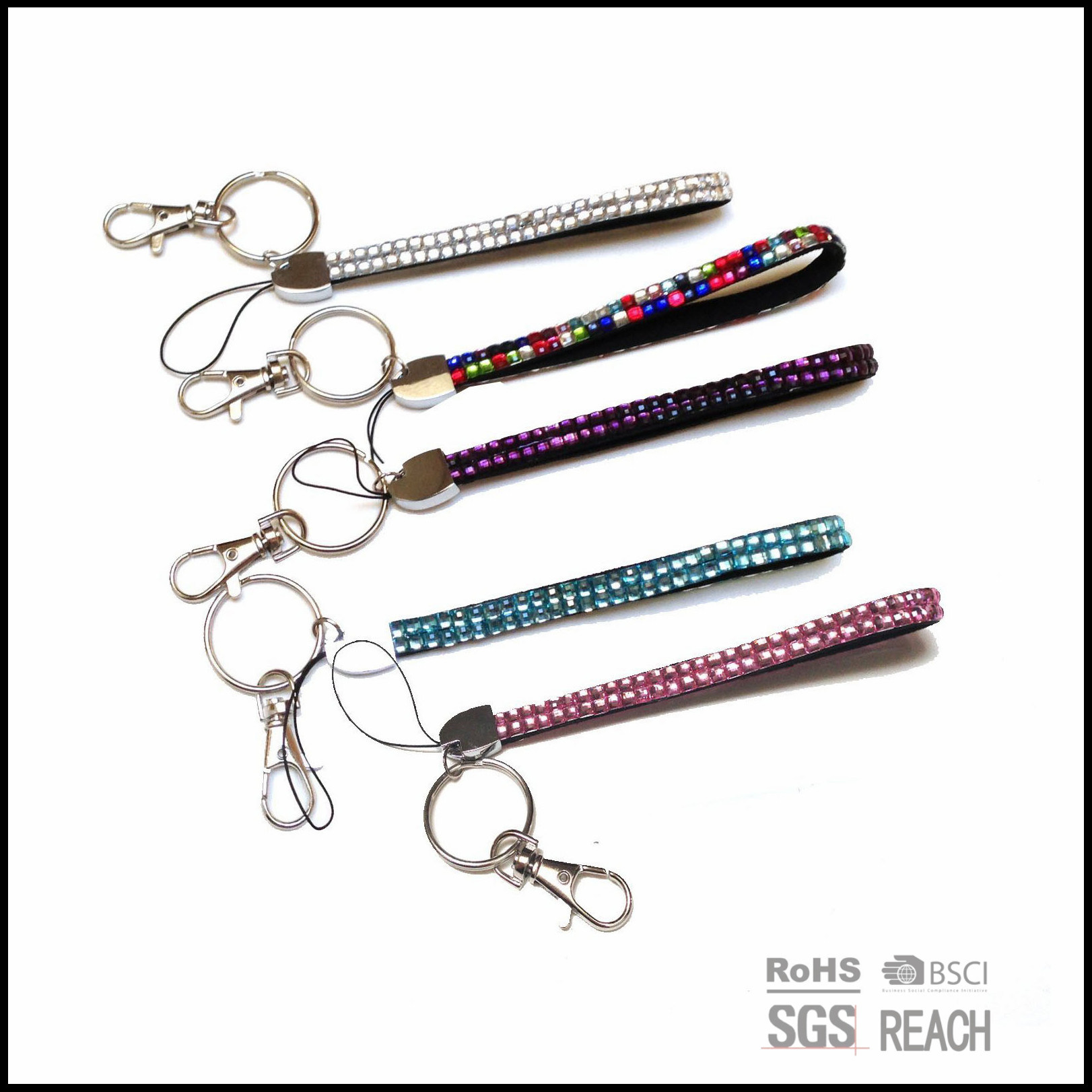 Multi Color Bling Crystal Wrist Strap for Keychain