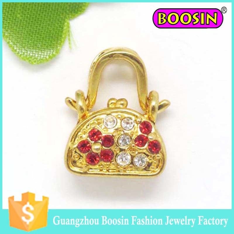 Fashion Crystal Gold Plated Metal Bag Handbag Charm for Jewelry