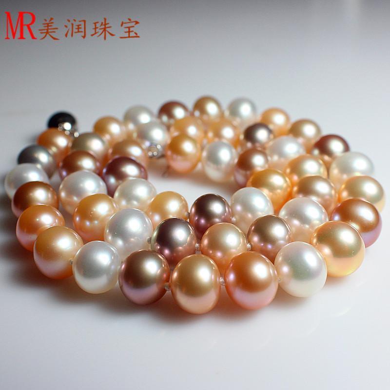 Mixed Color Round Natural Real Freshwater Pearl Necklace (EN1428)