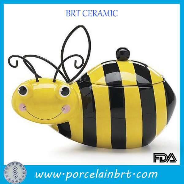 Wholesale Creative Honey Bumble Bee Ceramic Cookie Storage Jar