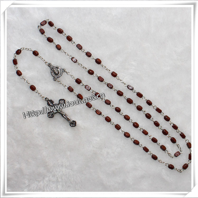 Wooden Rosary with Brown Rectangle Beads and Cross Item (IO-cr241)