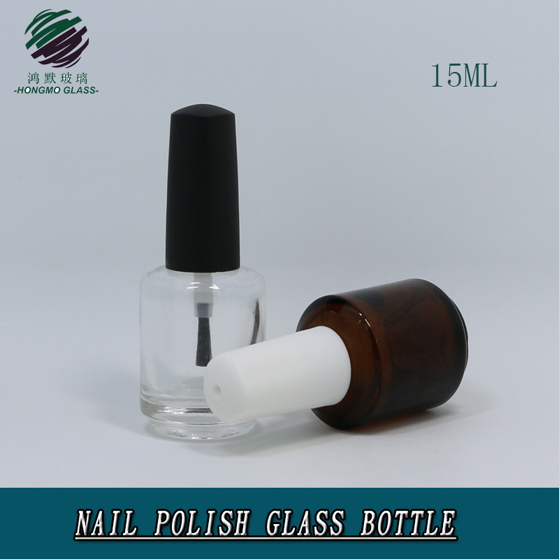 15ml Clear Amber Customized Colors Empty Nail UV Gel Polish Oil Glass Bottle with Black/ White Brush Cap