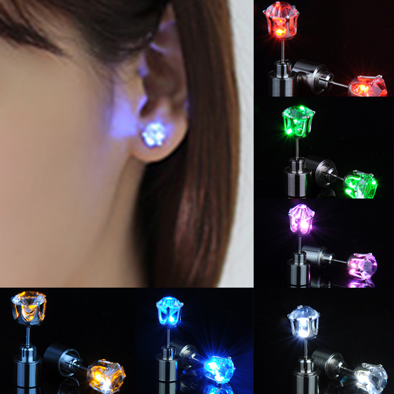 1pair Charm LED Light up Crown Crystal Drop Earring