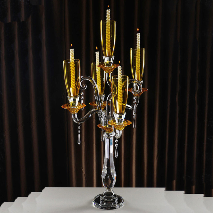 Coffee Color 5 Branche Crystal Candle Holder with Competitive Price