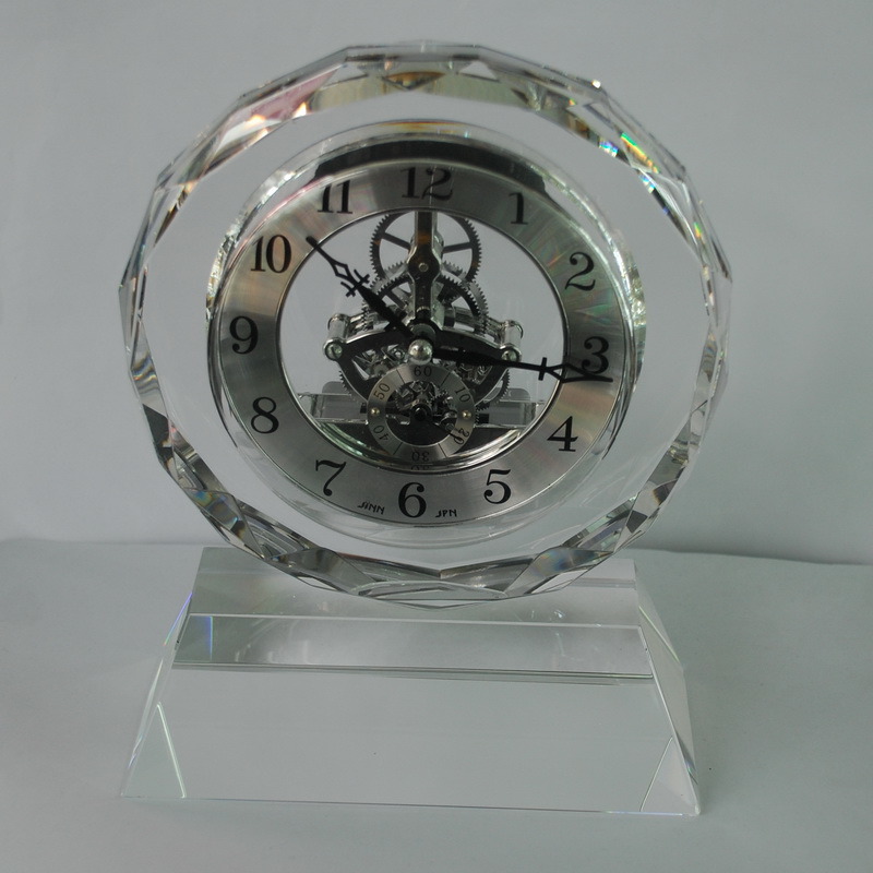 Faces Crystal Silver Clock Trophy Crafts with Base Accept Logo