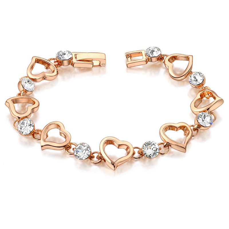 18K Hot Sale Gold Plated Rhinestone Crystal Heart Bangle Bracelet