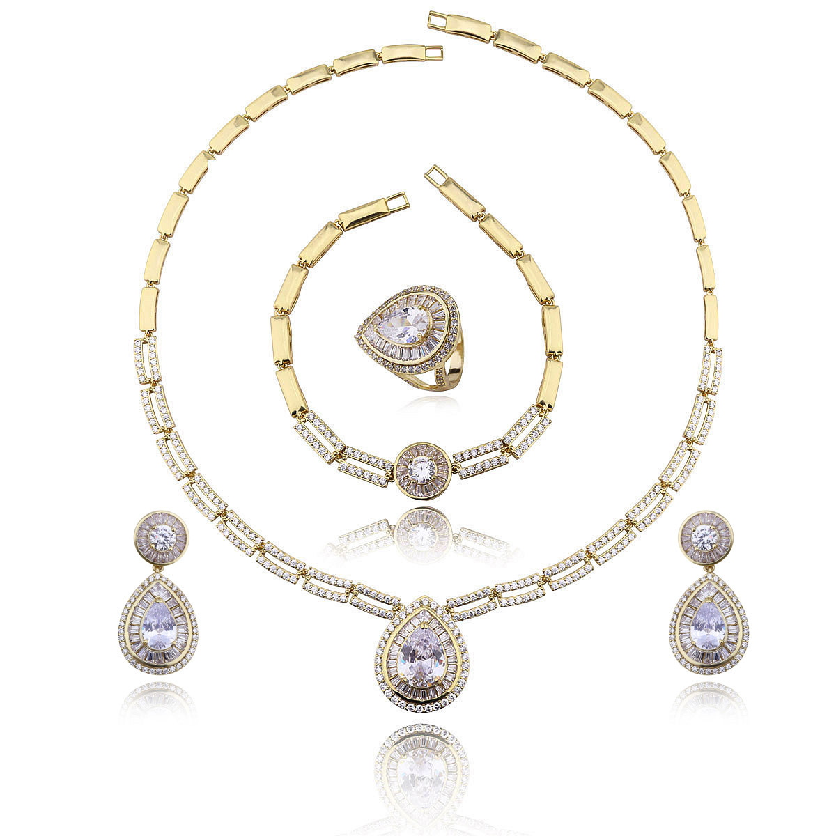 Dubai 24K Gold Zirconia Jewelry Brass Jewelry Sets