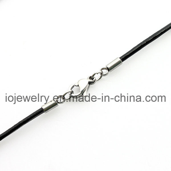 Black Leather Necklace with Silver Lobster Clasp