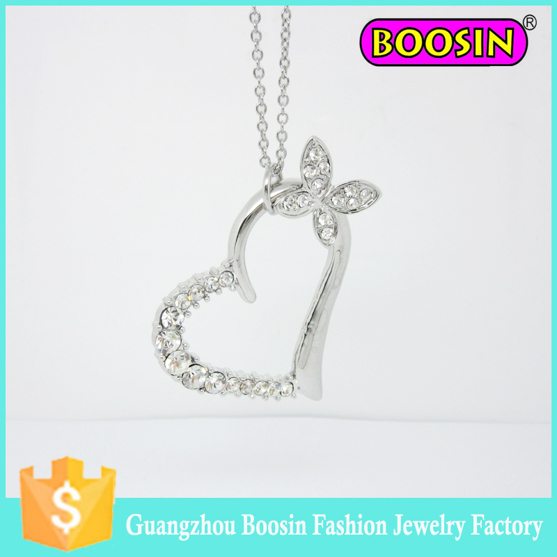 Fashion Silver Butterfly Necklace Pendant Crystal Heart Charm