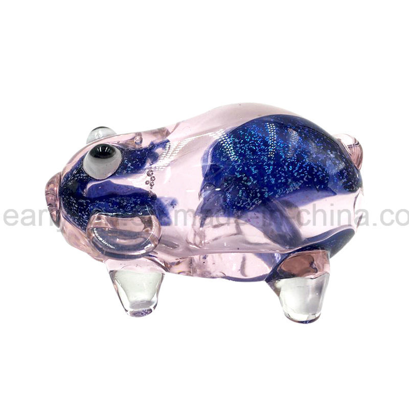 Inside-out Blue Flicker Frit Pink Pig Glass Hand Pipe (ES-HP-148)