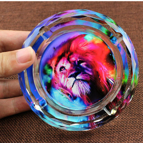 Creative Gift Animal Totem Wild Nature Wolf 10cm Round Transparent K9 Artificial Crystal Ashtray