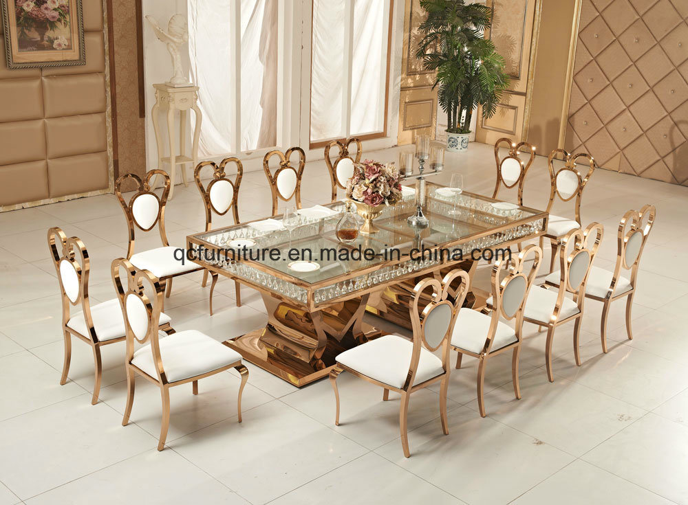 Luxury Rose Golden Metal Frame Wedding Dining Table with crystal