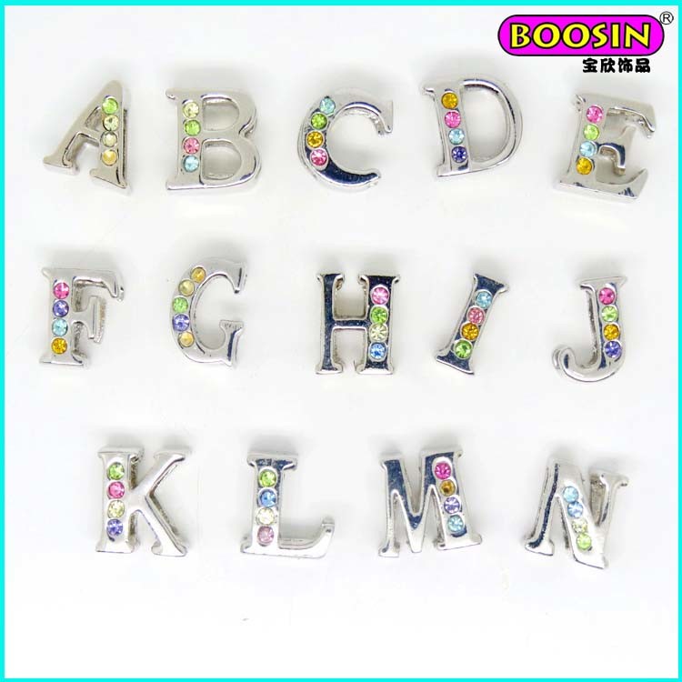 Boosin Wholease Silver Slide Letter Alphabet Charm with Crystal