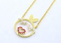 Fashion 925 Silver Necklace with Round Pendant and Red Heart