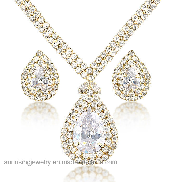 Fashion Gold Plated Earring and Necklace Crystal Wedding Jewelry Set