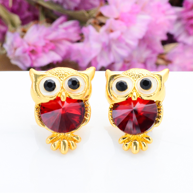 Brand Jewelry Crystal Owl Stud Earrings for Women