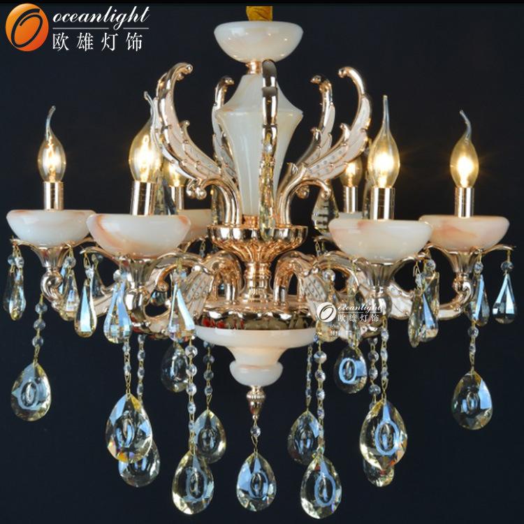Cheap Clear Amber Glass Arm Modern Hotel Chandelier with Cups Bowls Glass Raindrops Crystals Omc017