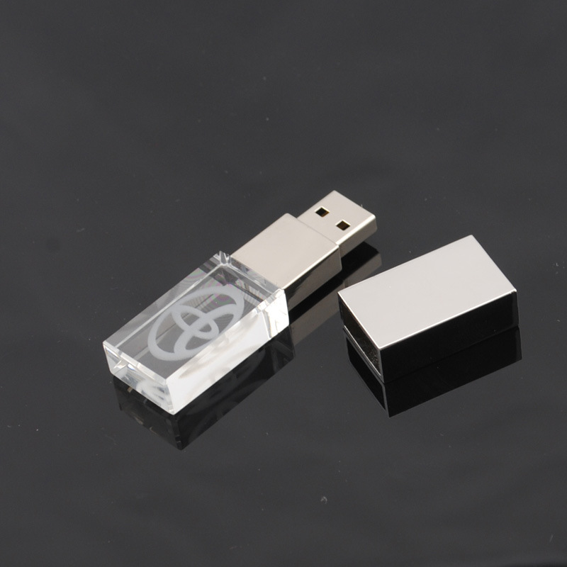 Custom Crystal USB Memory Stick with Blue / Red / Green Light