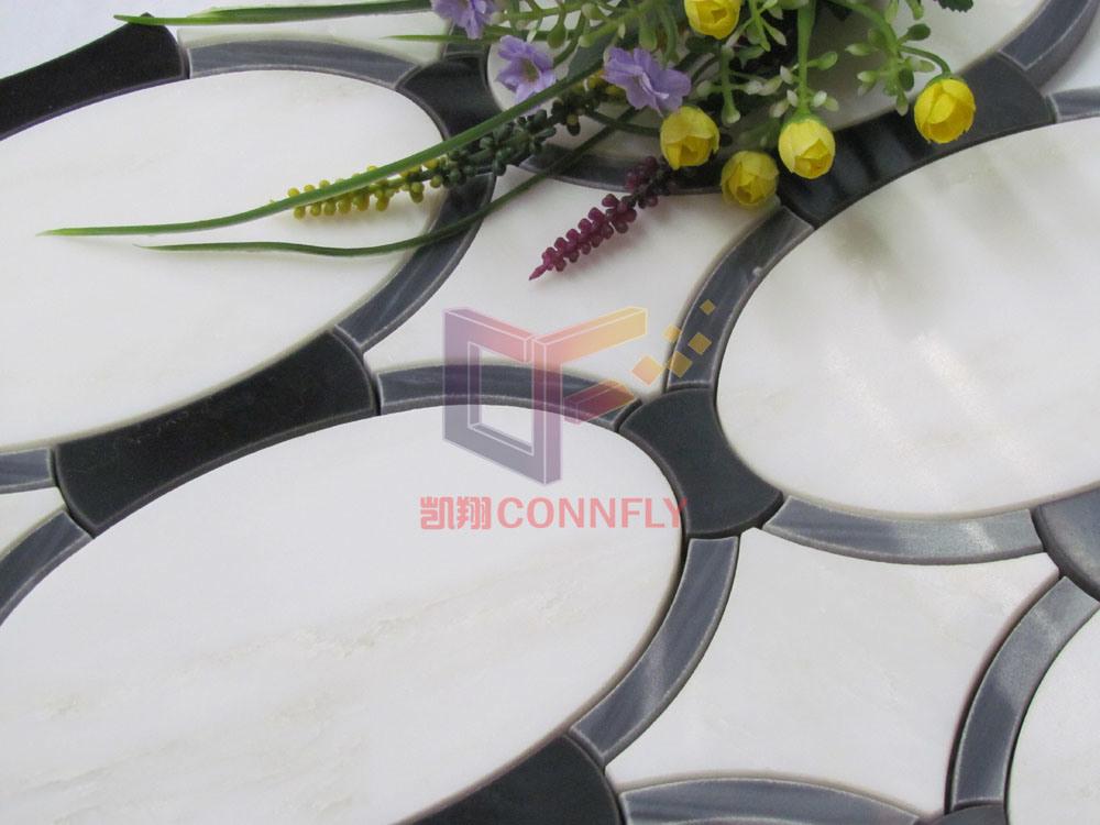 Black Mix White Color Water Jet Cutting Marble Mosaic Tile (CFW44)