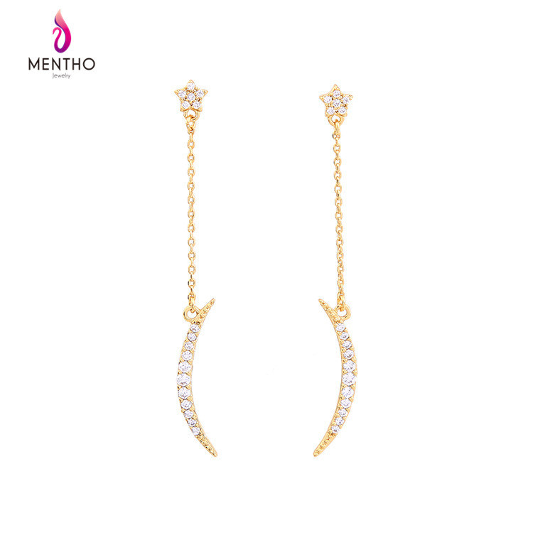New Elegant Inlaid Crystal Star Women's Earrings Moon-Shaped Pendant Jewelry