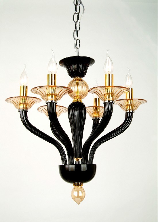 Bedroom Candle Glass Black Pendant Lamp Chandelier (KD0122-6)
