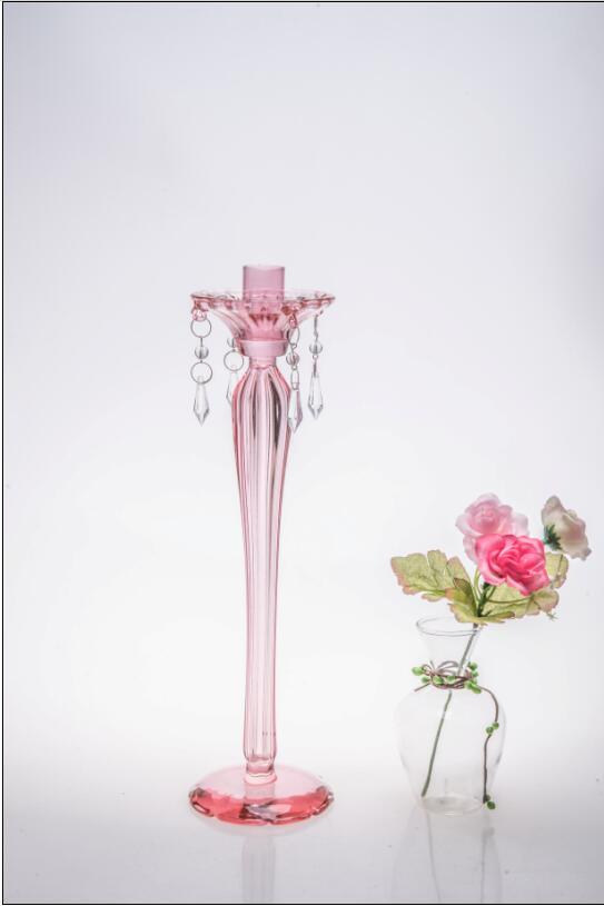 Pink Color Single Poster Glass Candle Holder for Wedding Decoration