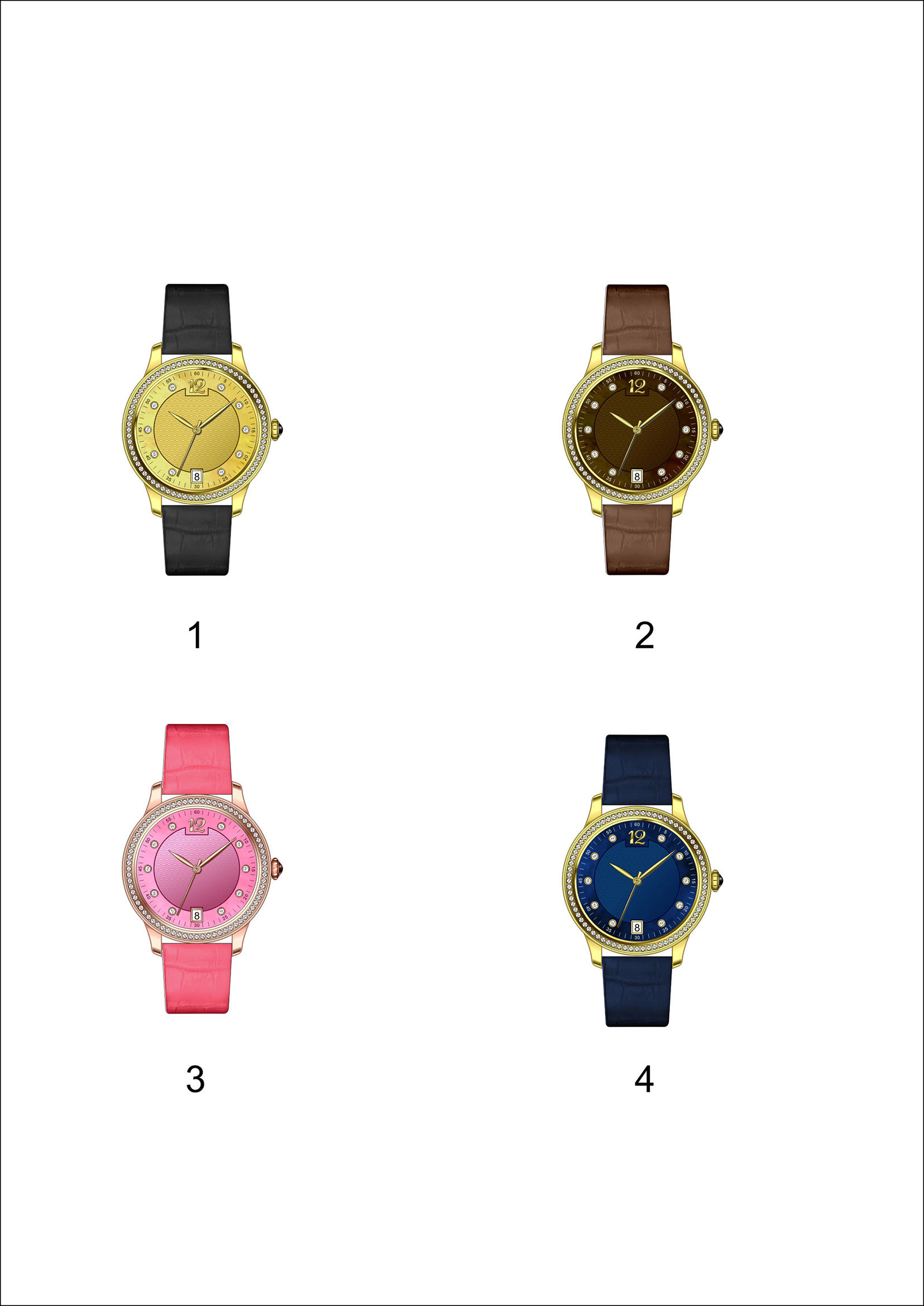 Date Display Four Colors Leather Belts Crystal Mechanical Watch