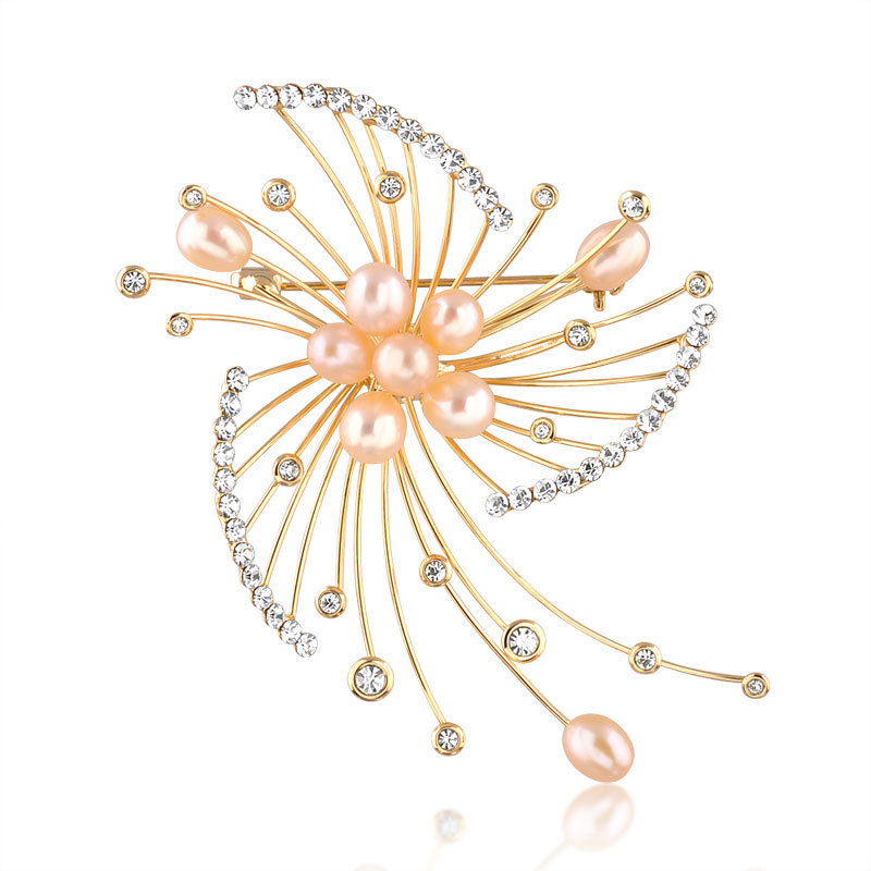 New Design Zircon Glass Women Clothes Accessory Pearl Brooch