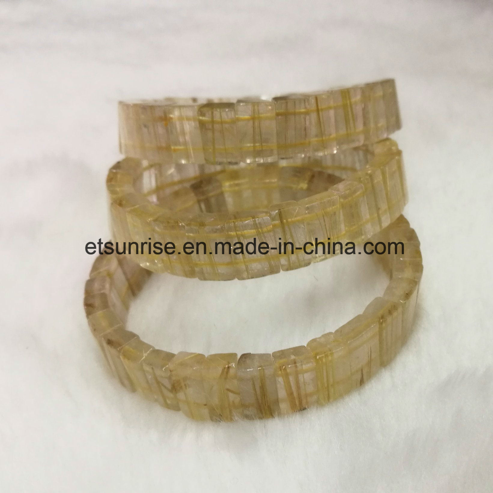 Yellow Rultilated Quartz Natural Crystal Beaded Bracelet