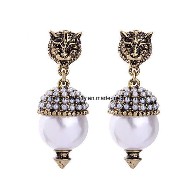 New Simple Retro Alloy Inlaid Pearl Female Earrings Animal Design Fashion Jewelry
