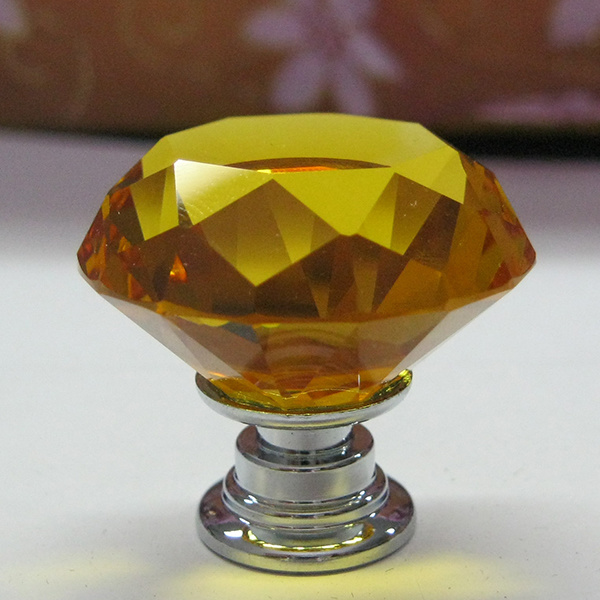 Mini 30mm Amber Crystal Children Bedside Table Knobs in Silver