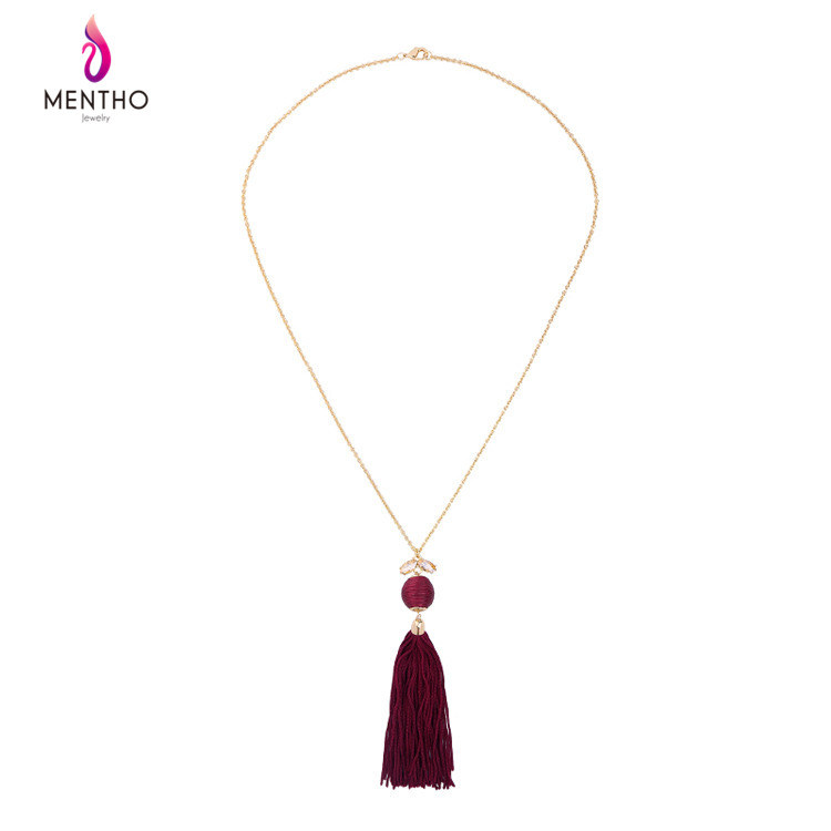 Fashion Elegant Inlaid Crystal Line Ball Tassel Pendant Long Chain Alloy Women's Sweater Necklace