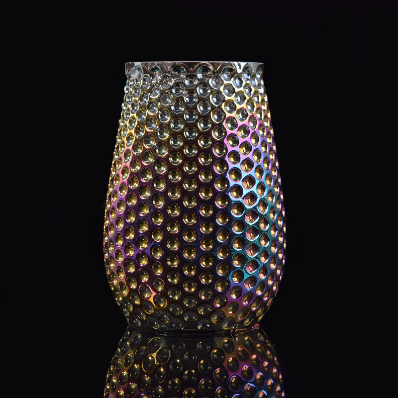 Unique Iridescent Candle Vessel with Debossed DOT Pattern